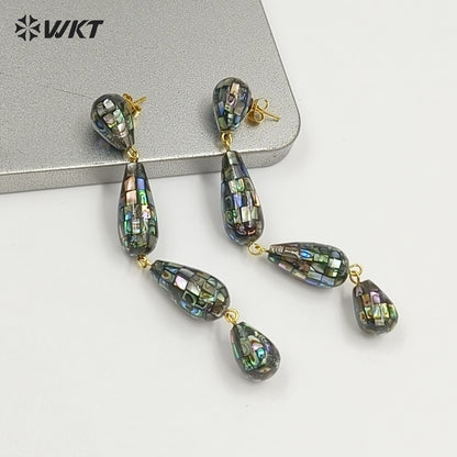 WT-MPE189 Amazing Gorgeous Natural White And Abalone Shell Gold Long Earrings For Female Party Wearing Jewelry Accessory