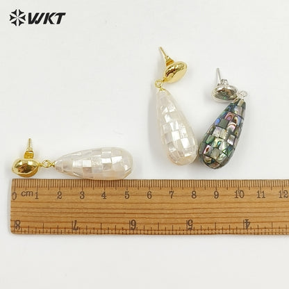 WT-MPE190 Elegant Style Gold Plated Natural Abalone And White Shell Waterdrop Shape Earrings For Lady Daily Decorative Jewelry