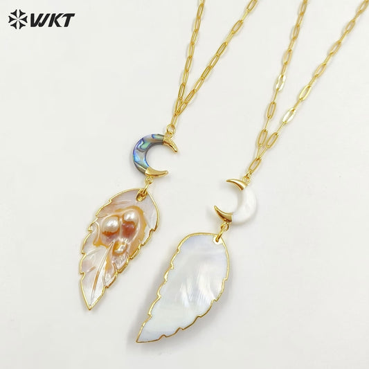 WT-JN308 New Design Fantastic 18K Gold Plated Moon Leaf Shaped Irregular Natural Shell Necklace for Women As Anniversary Gift