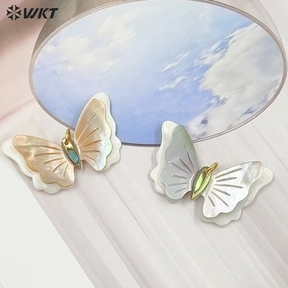 WT-JP458 Popular Exquisite Gold Plated Colorful Natural Shell Butterfly Shape Pendants For Women Charm Necklace DIY Design