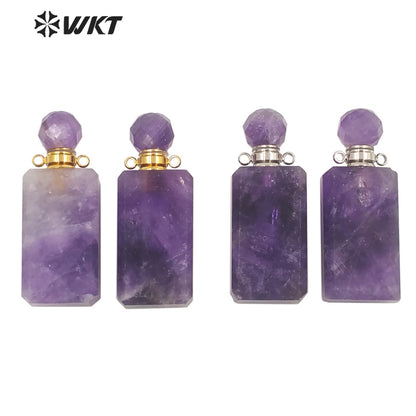 WT-P1633 WKT New Amazing Natural Amethyst Stone Perfume Bottle Pendant Loading Essential Oil Perfume Bottle Pendant