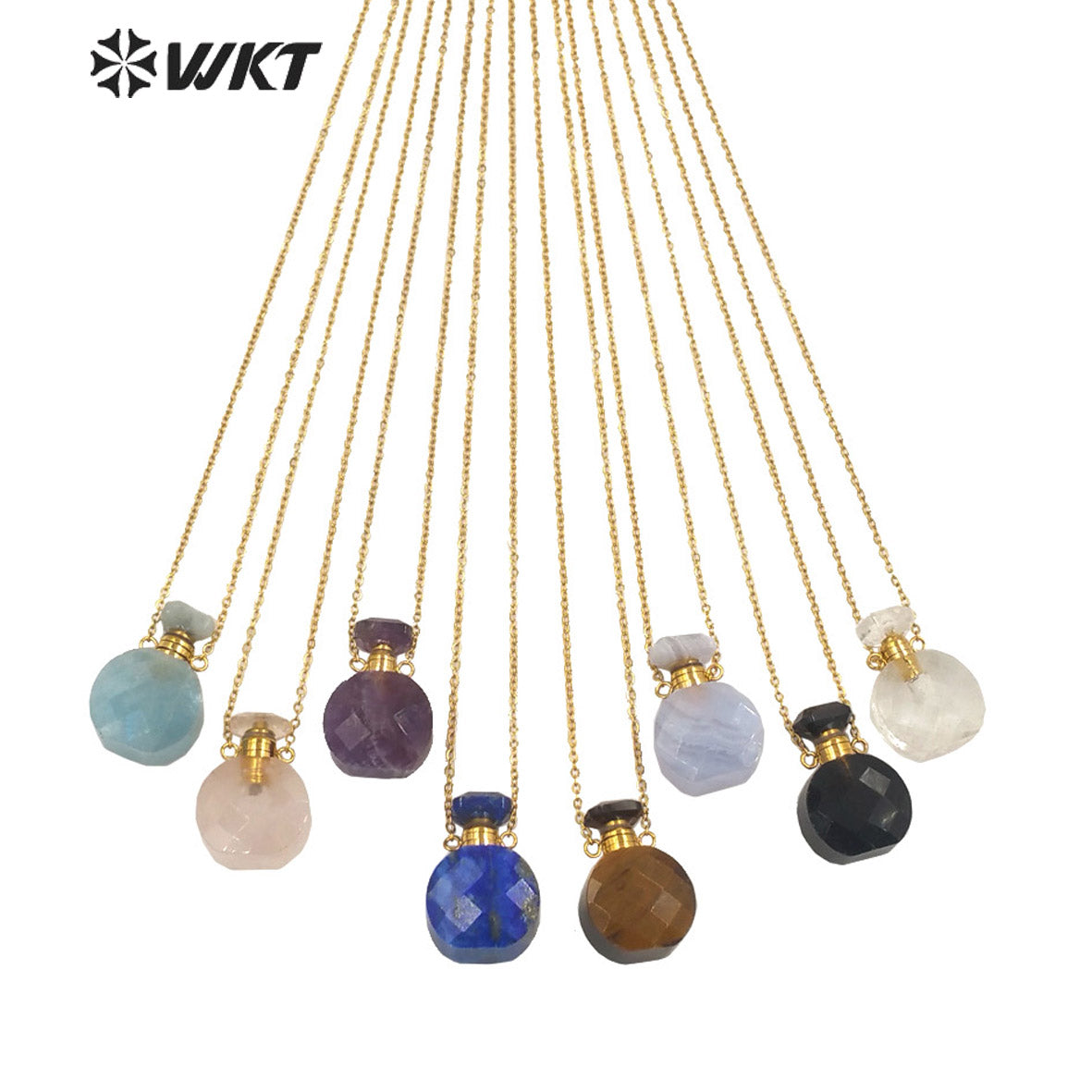 WT-N1456 New Design Double Faceted Natural Lapis Aquamarine Stone Perfume Bottle Necklace for Friend Gift Jewelry