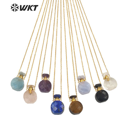 WT-N1456 New Design Double Faceted Natural Lapis Aquamarine Stone Perfume Bottle Necklace for Friend Gift Jewelry