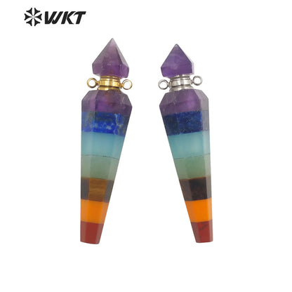 WT-P1870 Wholesale Fashion Energy CONICAL SHAPE Stone Pendant Load Perfume Bottle for Necklace Seven Chakela Bullet Bottle