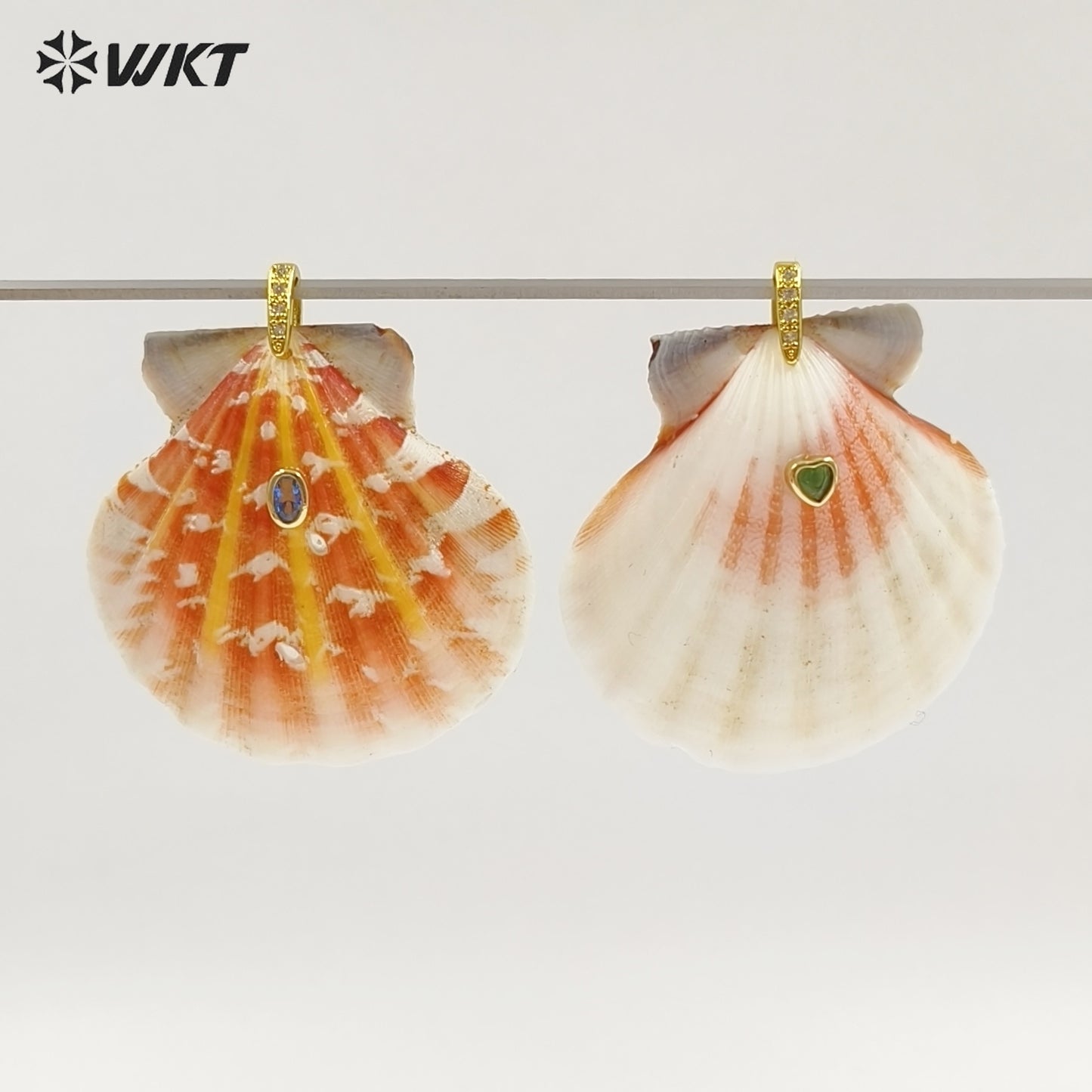 WT-JP503 Trendy Popular Zircon And Natural Scallop Shell Gold Pendants For Girls Lovely Handmade Earrings Design Accessory