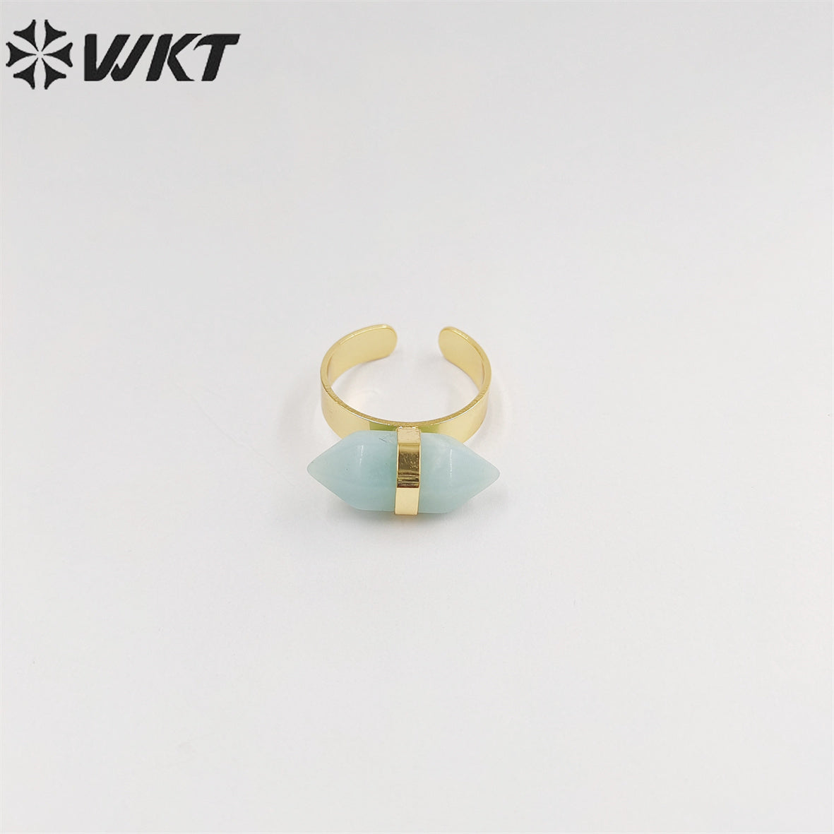 WT-R385 WKT 2022 Beautiful Crystal Amethyst Black Obsidian Hexagon Rings Natural Stone Rings Gold Plated Quartz Point Ring