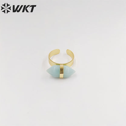 WT-R385 WKT 2022 Beautiful Crystal Amethyst Black Obsidian Hexagon Rings Natural Stone Rings Gold Plated Quartz Point Ring