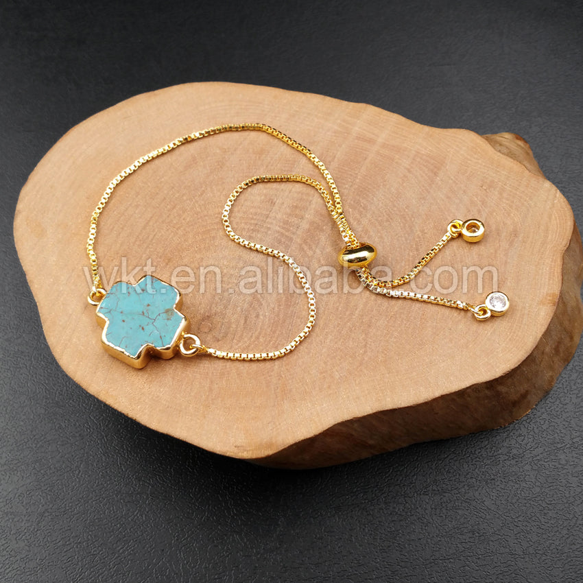 WT-B339 Amazing Natural Turquoise Connector Bracelet , Exclusive Design Cross Turquoise Connector Bracelet in Adjustable