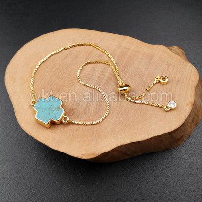 WT-B339 Amazing Natural Turquoise Connector Bracelet , Exclusive Design Cross Turquoise Connector Bracelet in Adjustable
