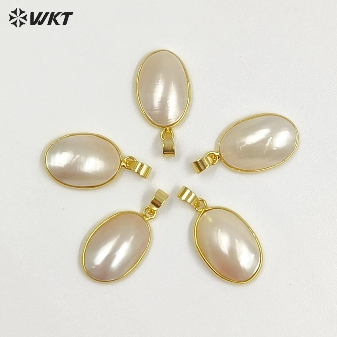 WT-JP490 High Quality 18K Gold Plated Oval Smooth Mabe Shell Pendants As Women Necklaces Earrings Jewelry DIY Findings
