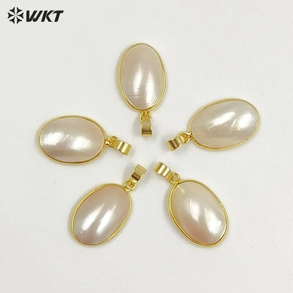 WT-JP490 High Quality 18K Gold Plated Oval Smooth Mabe Shell Pendants As Women Necklaces Earrings Jewelry DIY Findings