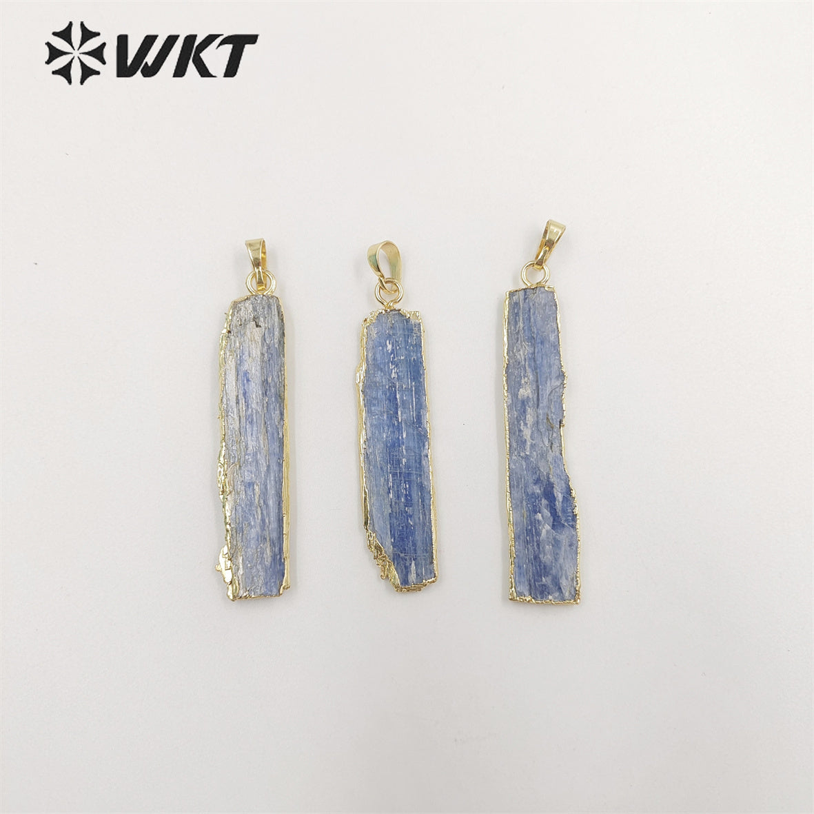 WT-P501 Wholesale Fashion Raw Stone Jewelry Gold Plated Raw Natural Stone Kyanite Pendant Gold Chain Pendant