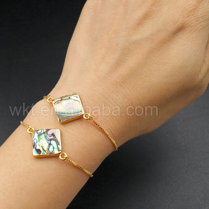 WT-B342 Exclusive Natural Rhombus Abalone Shell Chain Bracelet, Wholesale Handmade Adjustable Abalone Shell Bracelet for Women
