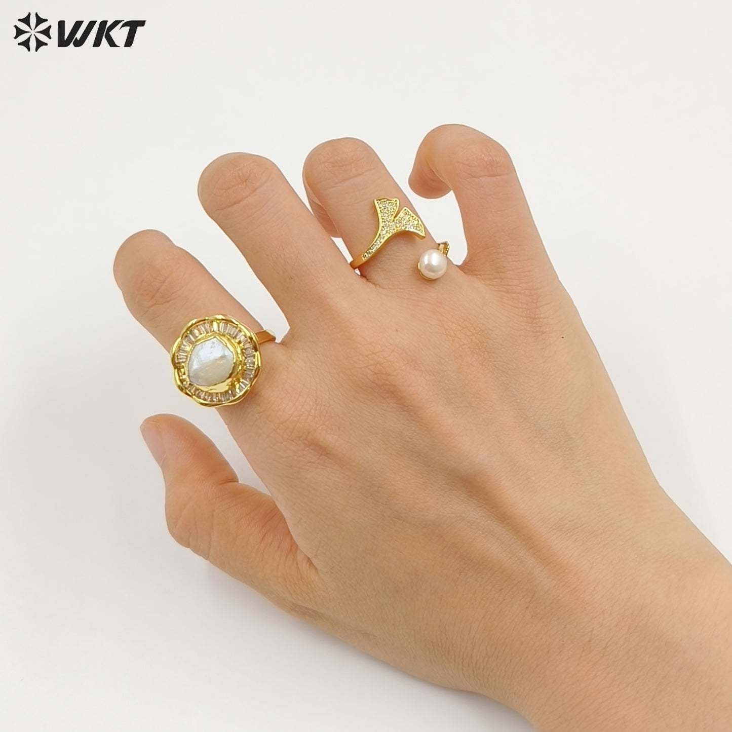 WT-MPR156 Top Fashion Multi Designs 18K Gold Electroplated Adjustable Size Pearl Rings For Women Daily Decorative Jewelry