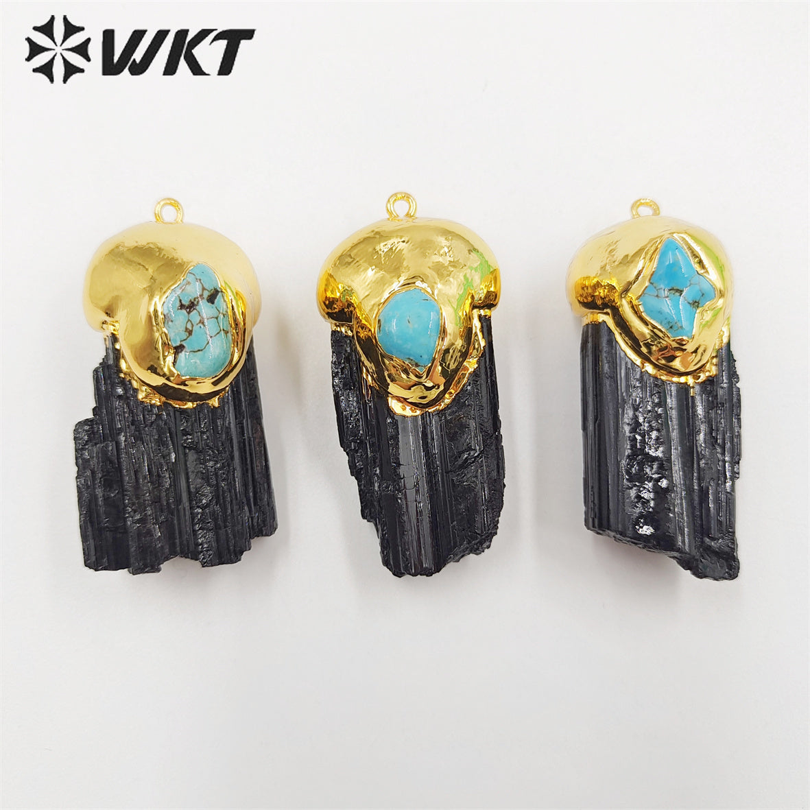 WT-P1859 Wholesale Fashion Gold Plated Natural Black Tourmaline Pendants Hot Energy Genuine Stone Pendant for Necklace