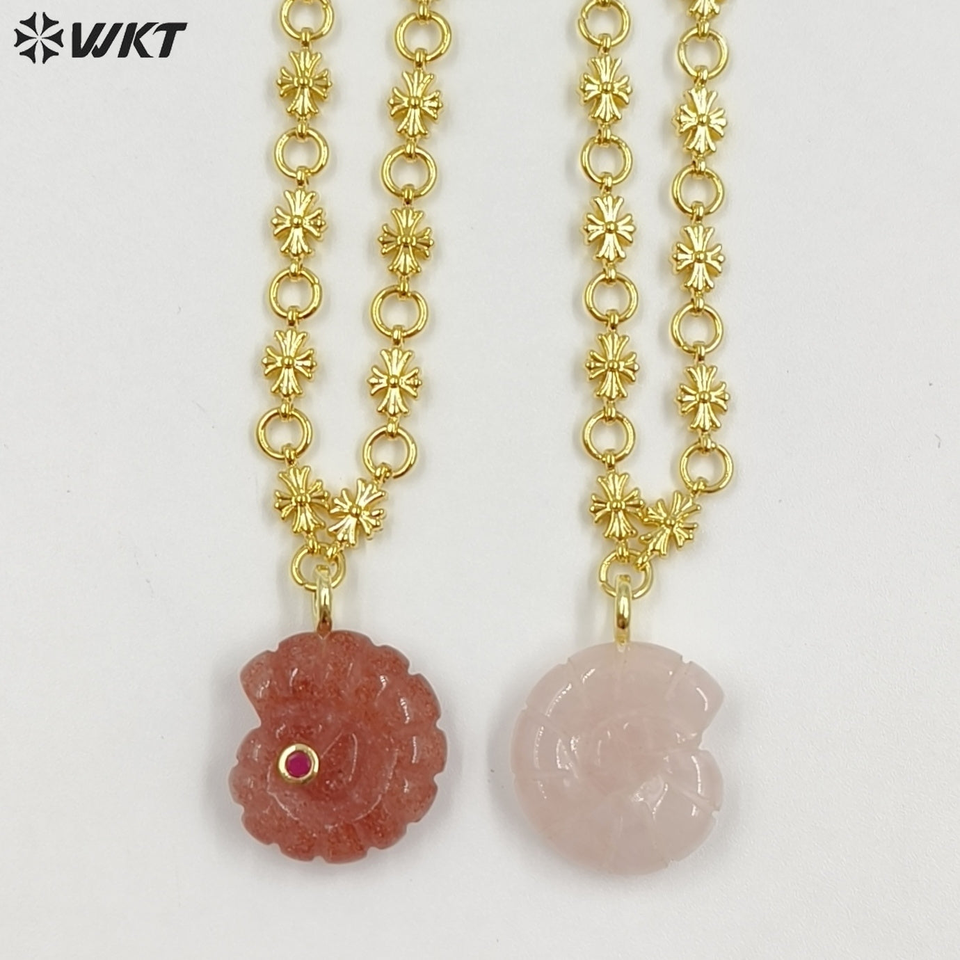 WT-N1507 Fashion Lovely Gold Plated Zircon And Natural Gemstones Carved Trumpet Pendant Necklaces As Women Birthday Gift Jewelry