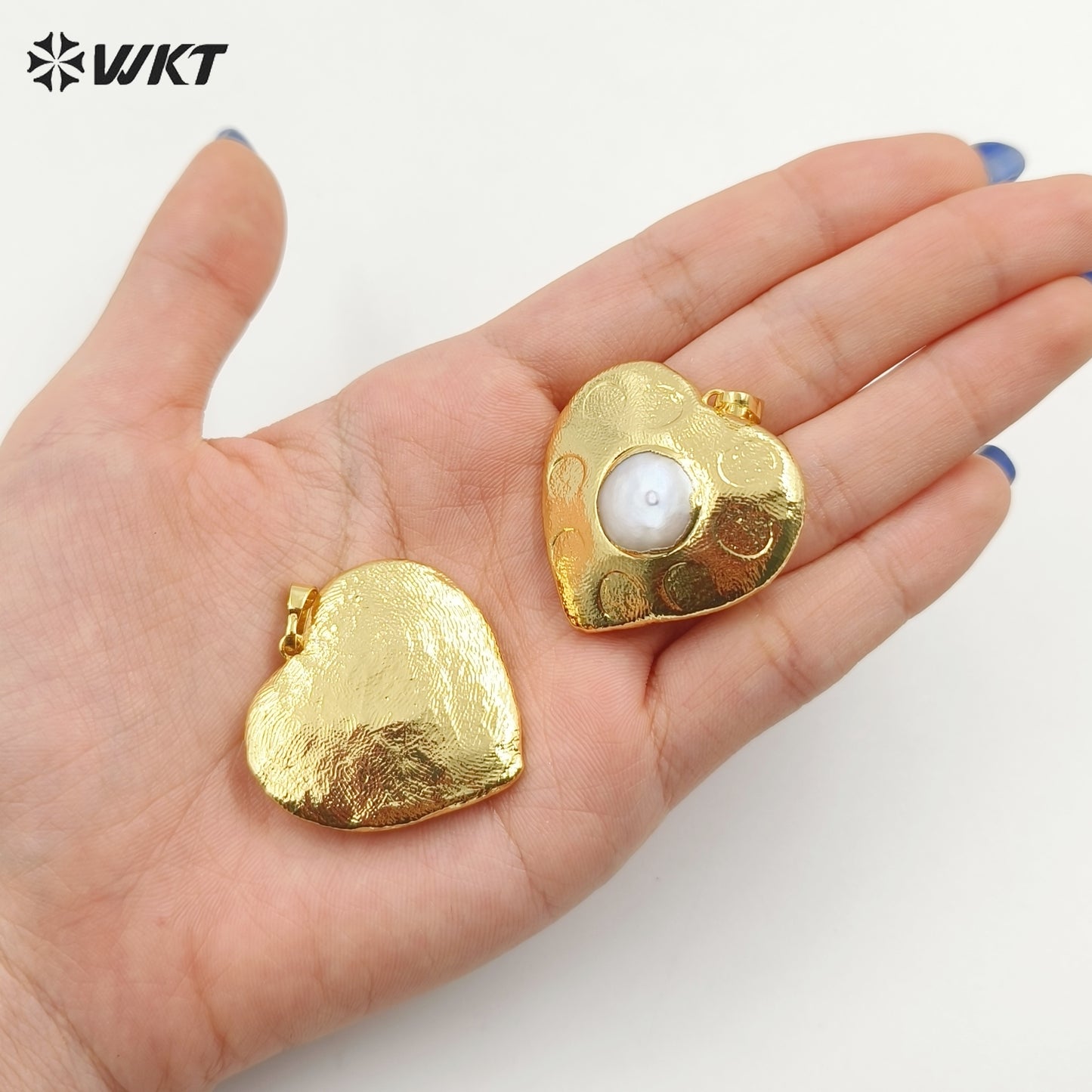 WT-JP397 Lovely WKT Exclusive Design Handmade Gold Plated Natural Freshwater Pearl Heart Pendants