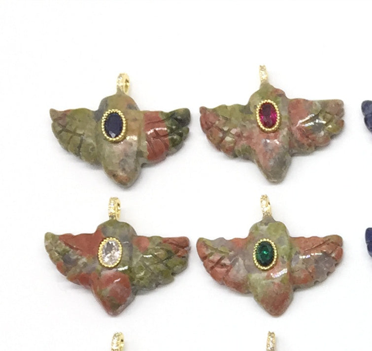 WT-P2146 Amazing Zircon And Multi Natural Gemstones Hand Carved Bird Shape Charms Pendants As Fashion Necklace Jewelry Findings