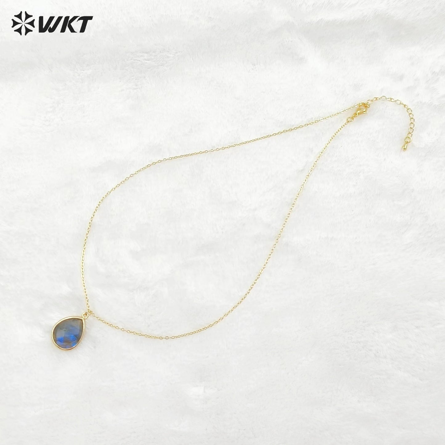 WT-N586 Wholesale Lovely Chic Labradorite Stone Necklace, Fashion Gold Bezel Drop Charm Stone Necklace
