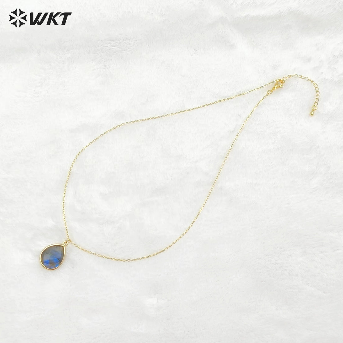 WT-N586 Wholesale Lovely Chic Labradorite Stone Necklace, Fashion Gold Bezel Drop Charm Stone Necklace