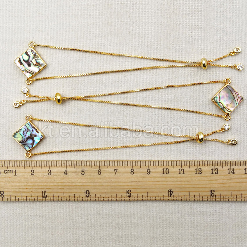 WT-B342 Exclusive Natural Rhombus Abalone Shell Chain Bracelet, Wholesale Handmade Adjustable Abalone Shell Bracelet for Women