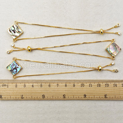 WT-B342 Exclusive Natural Rhombus Abalone Shell Chain Bracelet, Wholesale Handmade Adjustable Abalone Shell Bracelet for Women