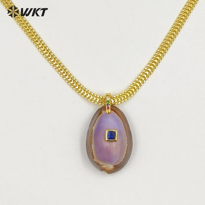 WT-JN386 Newest Minimalism Gold Electroplated Chain With Snow Mountain Cowrie Shell Pendant Necklace For Girl Summer Wearing