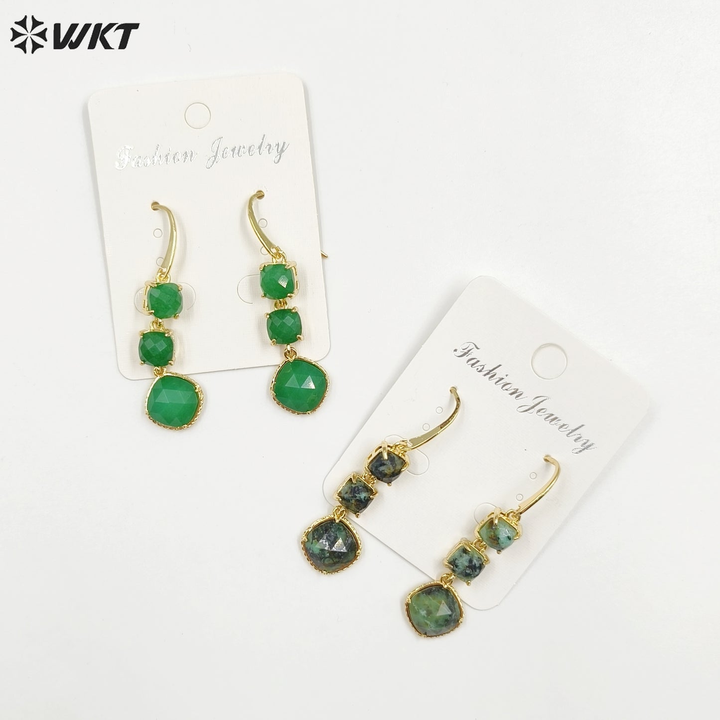 WT-E734 Elegant Colorful Gemstone Wire Wrapped Long Charming in Drop Earrings Women Triple Pendant Earrings