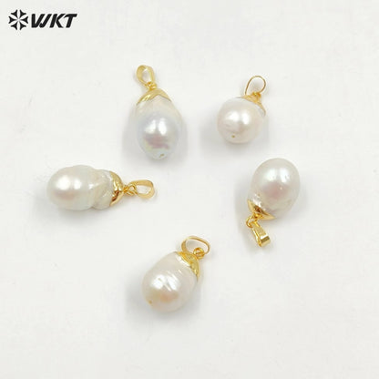 WT-P1085 Amazing Gorgeous Natural Freshwater Baroque Pearl Pendants With 18k Real Gold Plated on Top Fashion Jewelry Charms