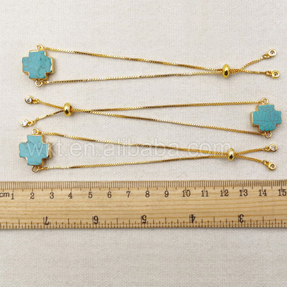 WT-B339 Amazing Natural Turquoise Connector Bracelet , Exclusive Design Cross Turquoise Connector Bracelet in Adjustable