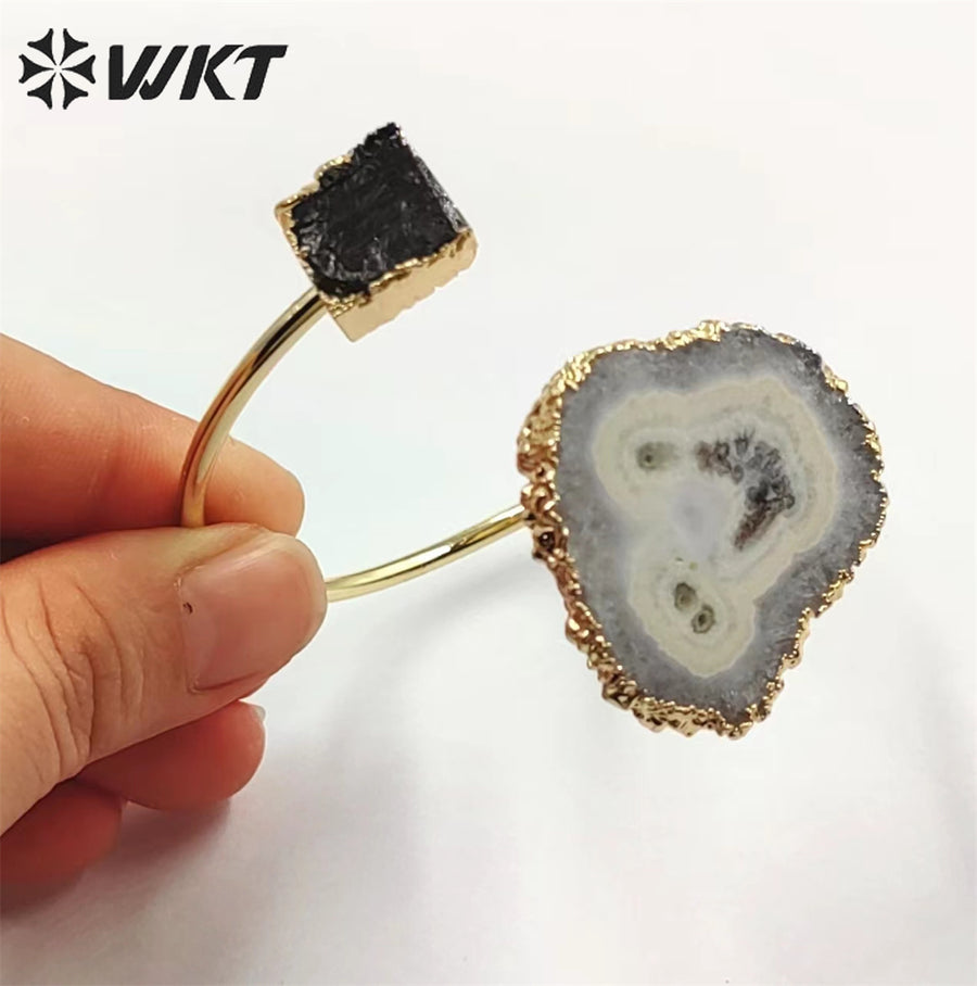 WT-B625 WKT 2022 NEW Style Stelatite Quartz and Black Tourmaline Bangle Fashion Flower Shape Bangle Accessories Women