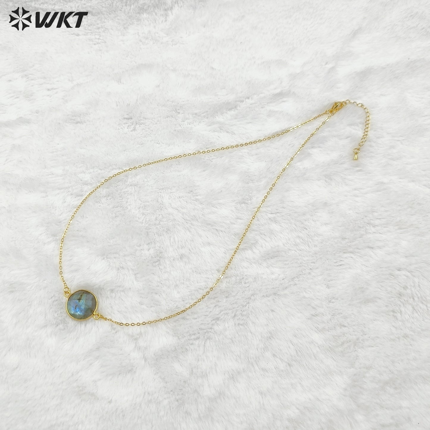 WT-N754 Sparkly Natural Faceted Labradorite Connectors Necklace,Bezel Round Shape 15mm Raw Double Bails Labradorite Necklace