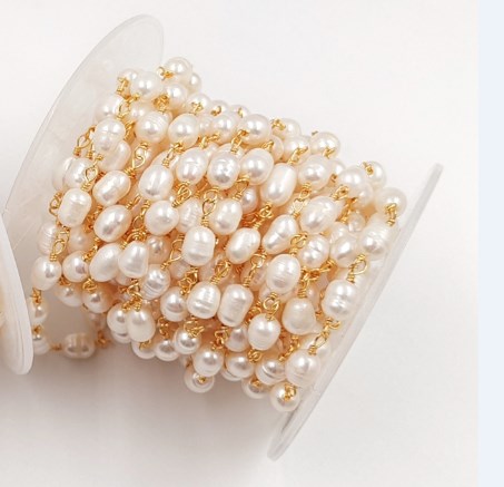 WT-RBC069 Wholesale New Arrival Fashion Female Jewelry Gold or Silver Plated DIY Necklace Freshwater Pearl Brass Rosary Chain