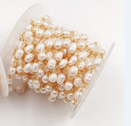 WT-RBC069 Wholesale New Arrival Fashion Female Jewelry Gold or Silver Plated DIY Necklace Freshwater Pearl Brass Rosary Chain