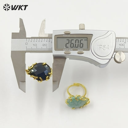 WT-R608 Wholesale Simple Style Gold Electroplated Natural Gemstones Waterdrop Shape Rings For Dance Party Matching Jewelry
