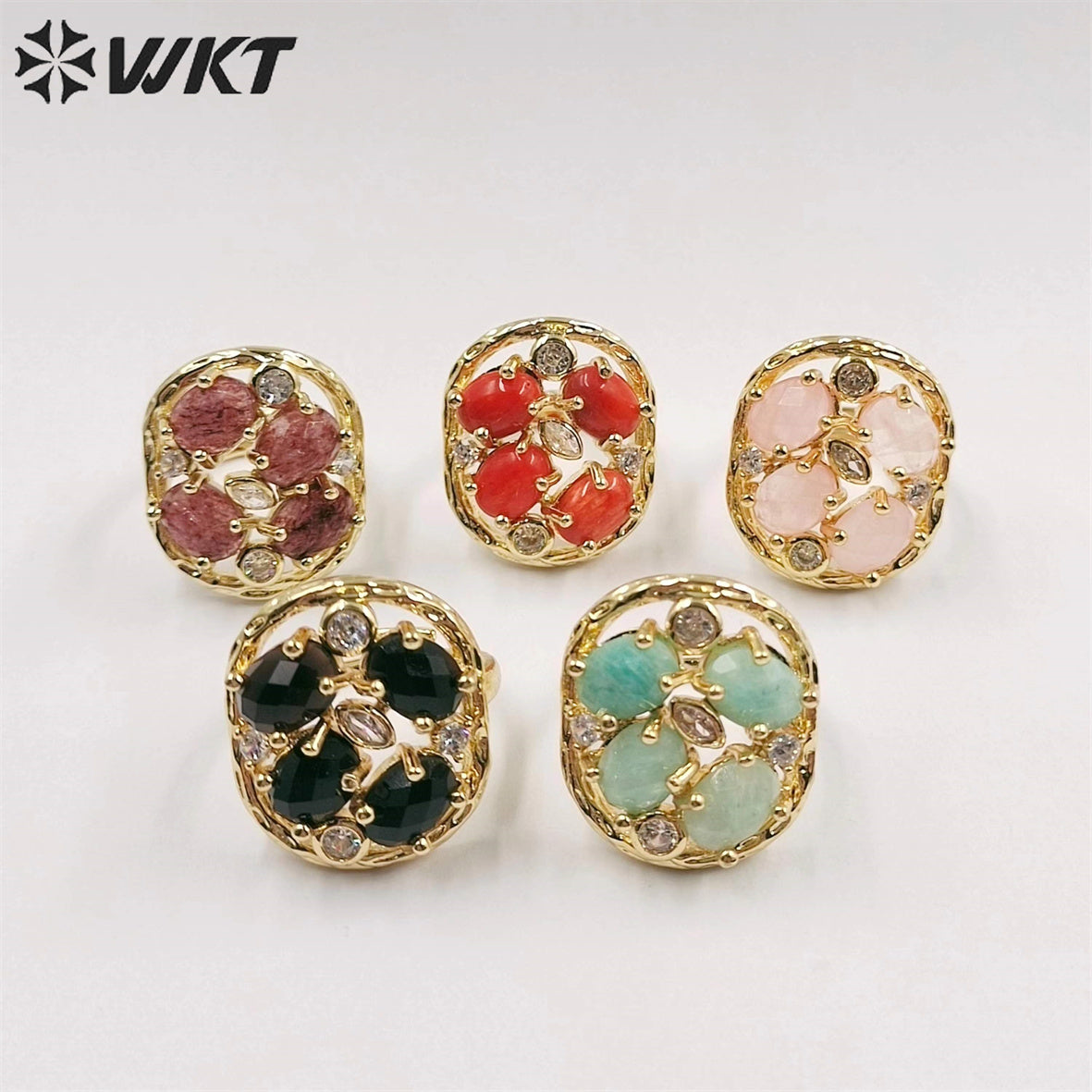 WT-R466 WKT Amazing Gorgeous Natural Stone Ring Micropaved Zircon Setting Precious Gemstone Women Ring