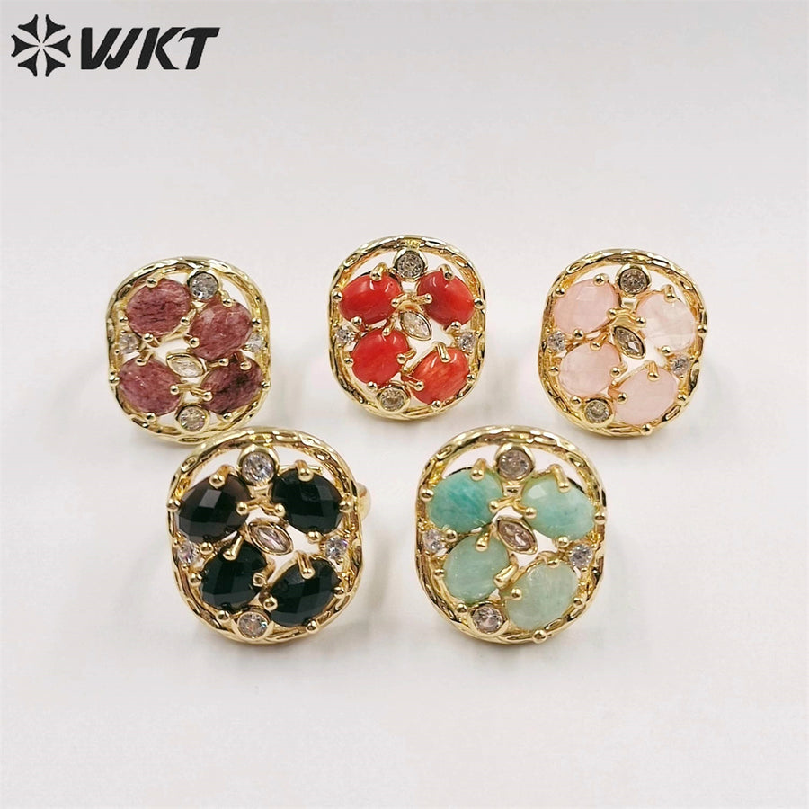 WT-R466 WKT Amazing Gorgeous Natural Stone Ring Micropaved Zircon Setting Precious Gemstone Women Ring