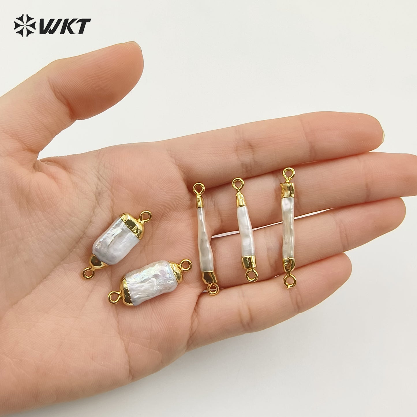 WT-C131 WKT Beautiful Fresh Pearl Pendant With Metal Plated Top Connector for Necklace and Bracelet Connector Jewelry Findings