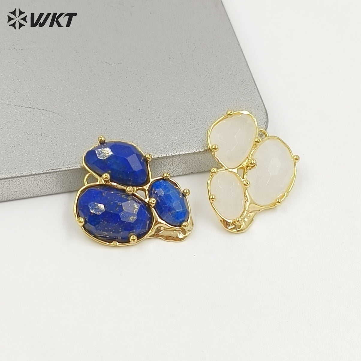WT-P2130 Good Quality Exquisite 18K Gold Plated Three Natural Gemstones Pendants For Women Necklace Earrings DIY Making
