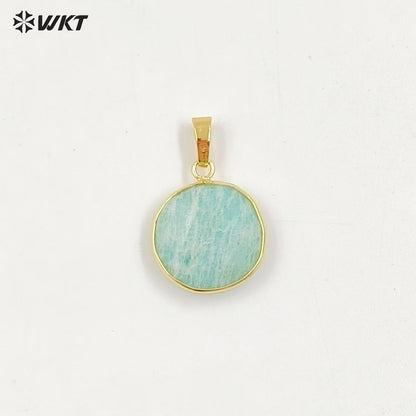 WT-P1525 Gold Plated Amazonite Round Pendant Wholesale Classic Women Charming Jewelry Natural Amazonite Pendant