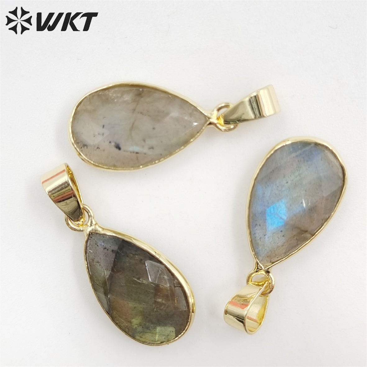 WT-P1891 Wholesale Fashion Gold Plated Bezel Setting Tiny Waterdrop Stone Pendant Amazonite Tiny Gemstone Drop Charms