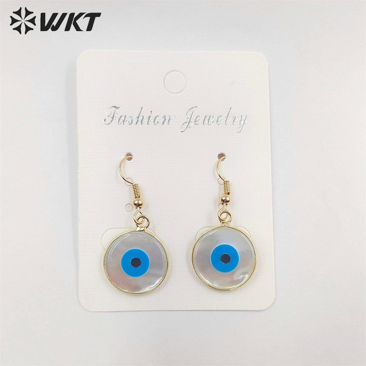 WT-E162 Wholesale Fashion Gold Plated Bezel Eye Earrings, Women Gold Shell Eye Earrings Natural Shell Earrings