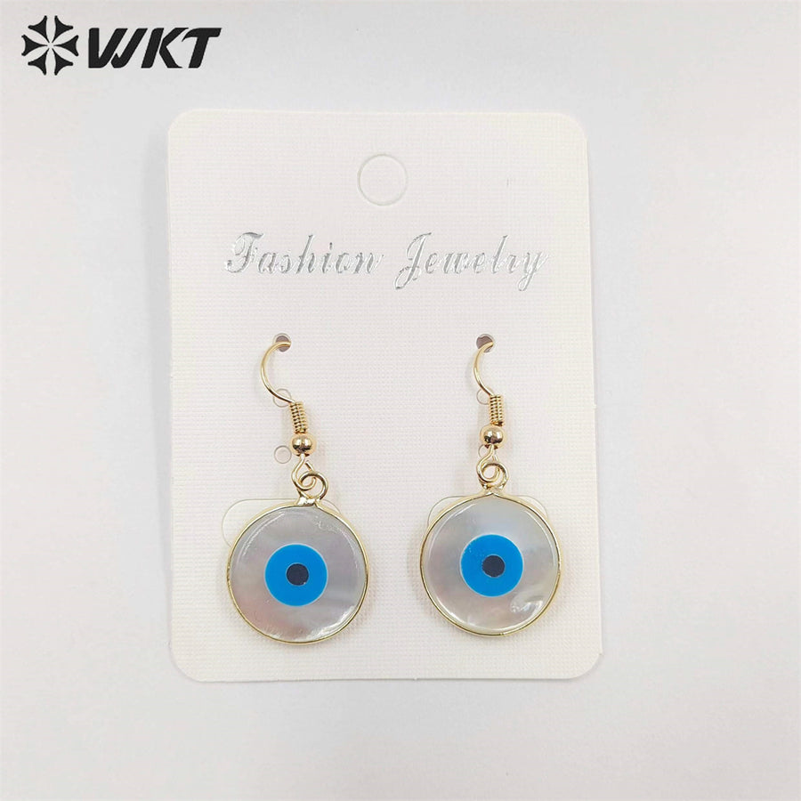 WT-E162 Wholesale Fashion Gold Plated Bezel Eye Earrings, Women Gold Shell Eye Earrings Natural Shell Earrings
