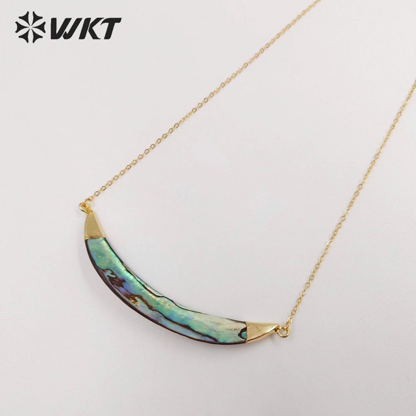 WT-N470 Fashion Double Bails Natural Abalone Horn Necklace 18k Gold Plated Shell Horn Women Necklace With 18 Inch Chain