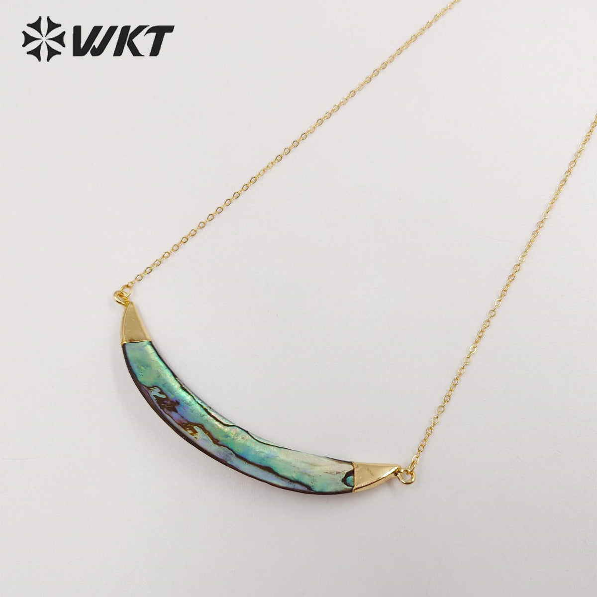 WT-N470 Fashion Double Bails Natural Abalone Horn Necklace 18k Gold Plated Shell Horn Women Necklace With 18 Inch Chain