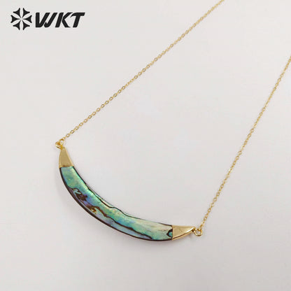 WT-N470 Fashion Double Bails Natural Abalone Horn Necklace 18k Gold Plated Shell Horn Women Necklace With 18 Inch Chain