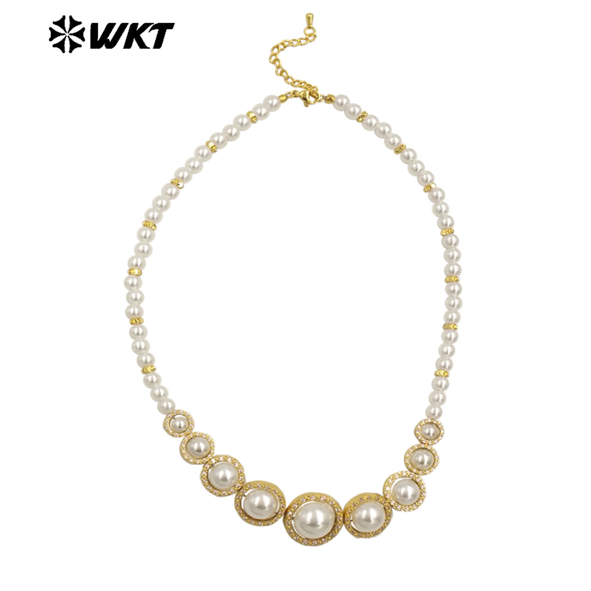 WT-JN290 Stylish Gold Beads Interspersed With Silver Beads Pearl Round Necklace With Small Zircon Jewelry Accessories for Women