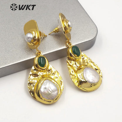 WT-MPE014 New Arrival Fashion Charm Jewelry Natural Freshwater Pearl Earring Two Color Select Pearl Dangle Earring