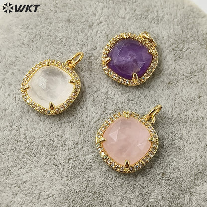WT-MP268 Newest Vintage Style Ball Shaped Cubic Zircon Stone for Bracelet Design Women Gold Bezel Square Shaped Pendant