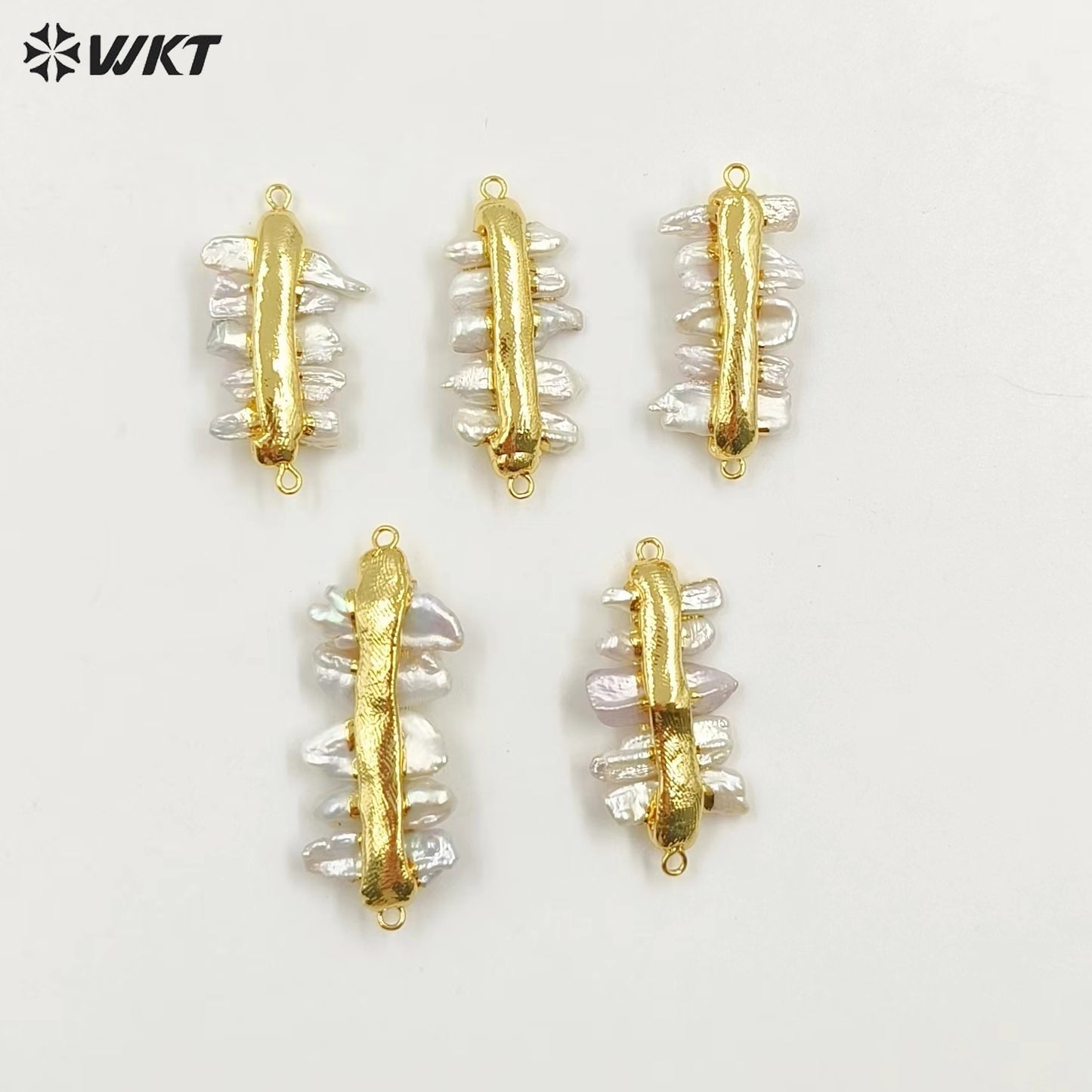 WT-JP039 Wholesale Tiny Stick Natural Freshwater Pearl Connector Charming Accessory With Gold Color Electroplated for Jewelry
